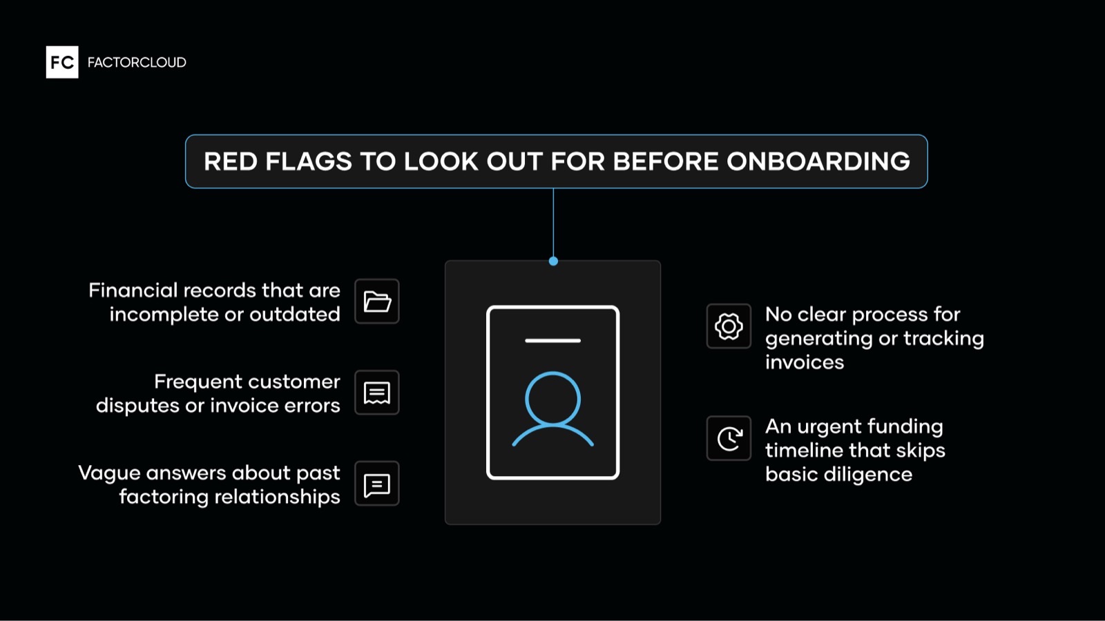 Graphic outlining the red flags to look out for before onboarding.